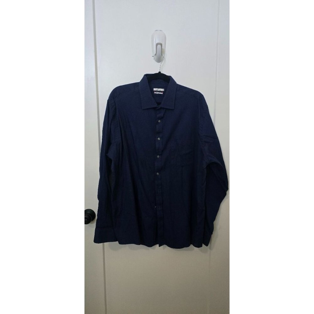 Van Heusen Mens Navy Long-Sleeve Shirt Regular Fit Flex Collar 18.5 Neck 36/37 S